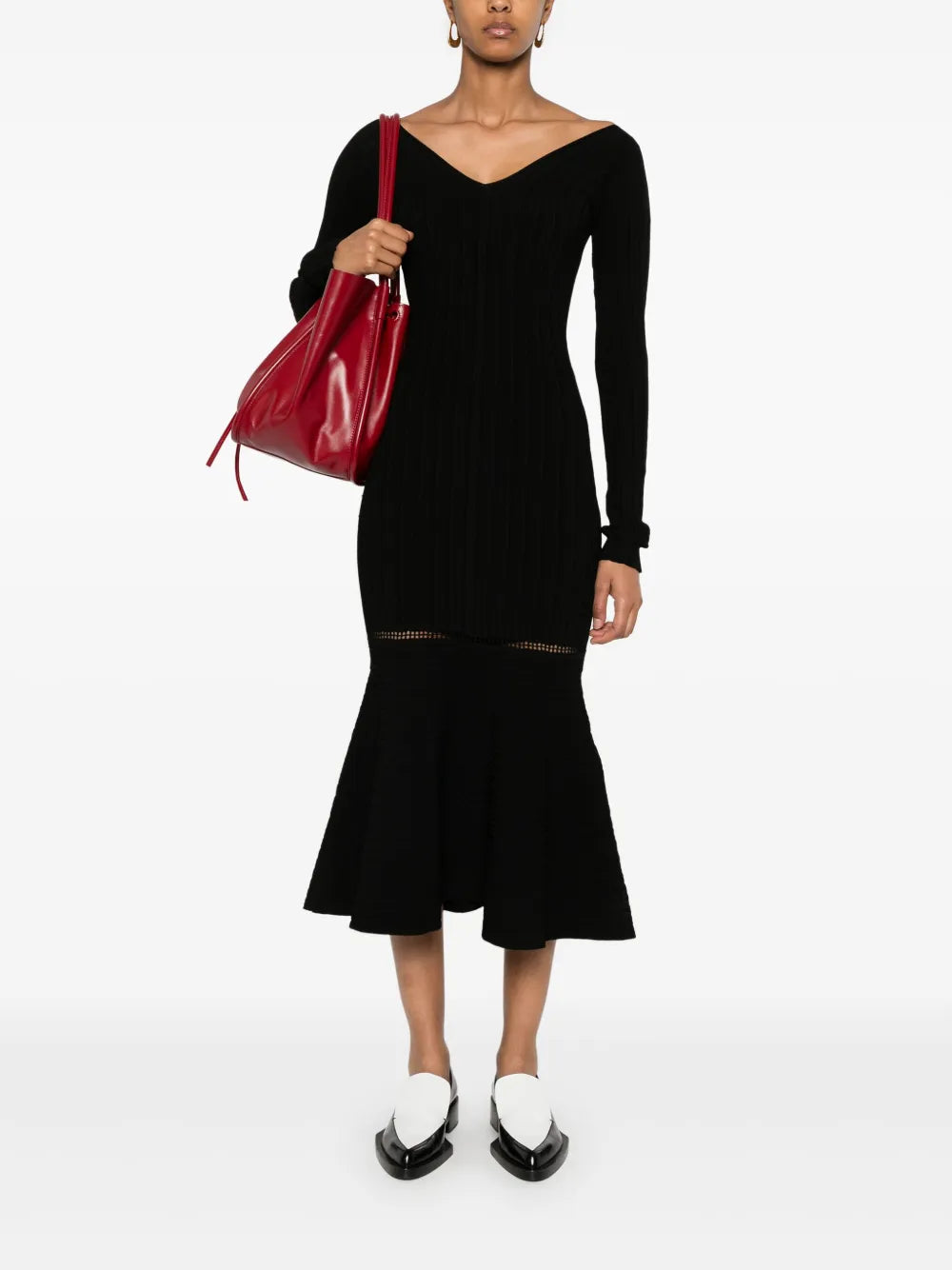 geribbelde midi-jurk