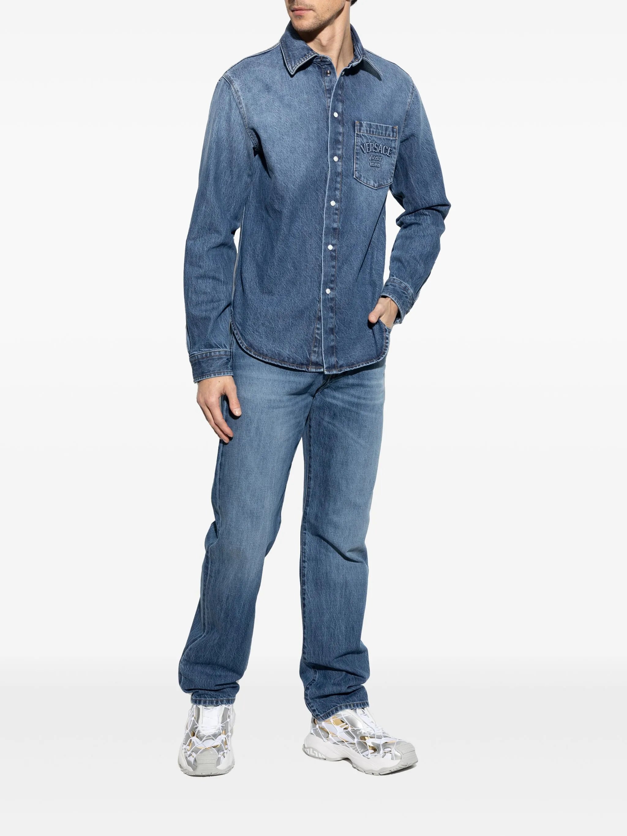 Denim Stone Wash Jeans met borduurwerk