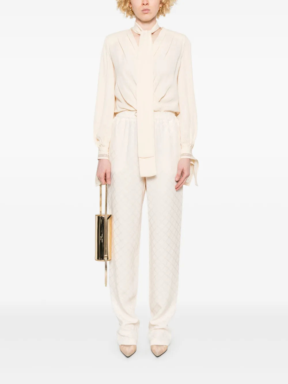 Satin pants made of diamond jacquard