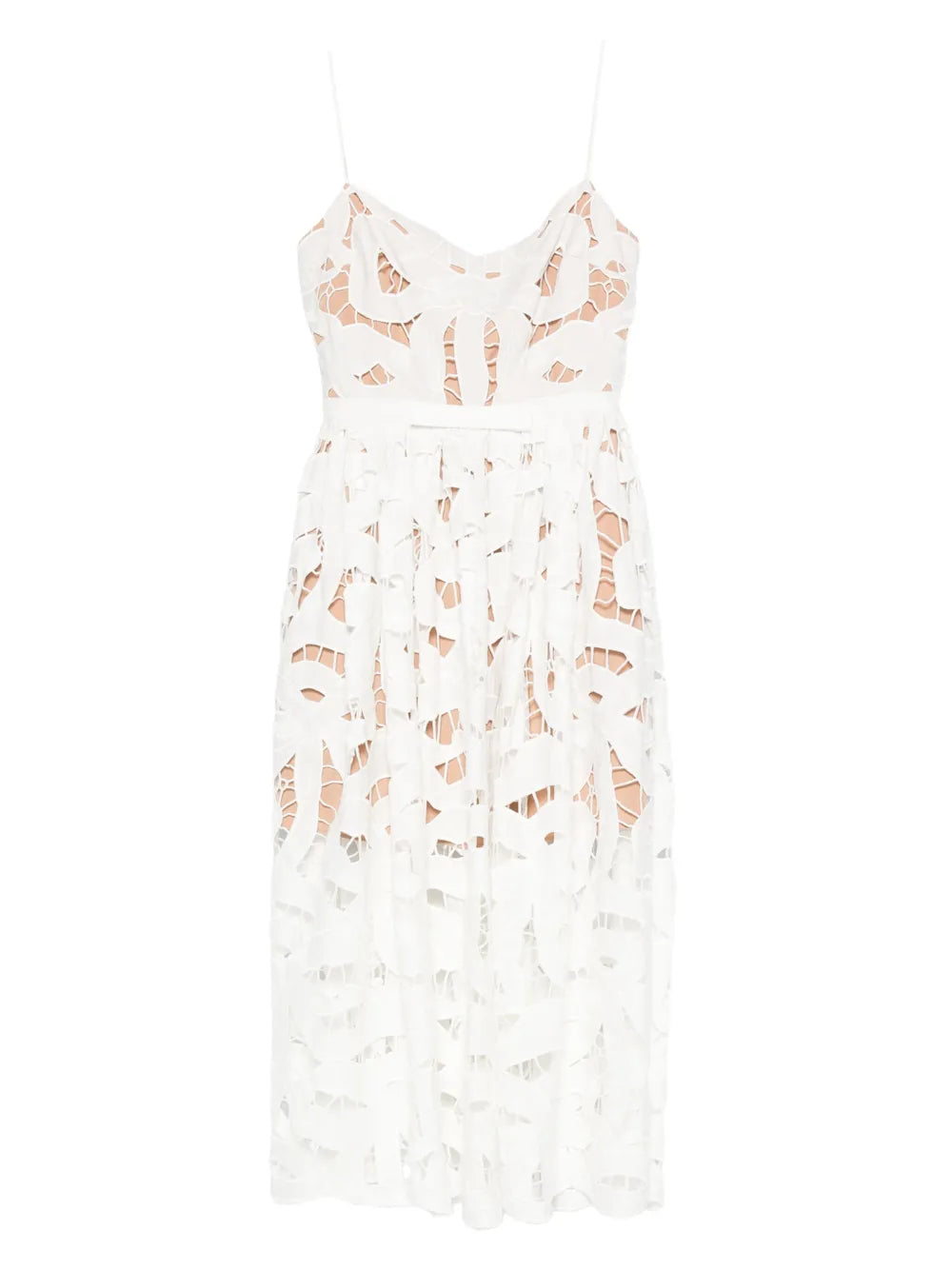 White midi dress made of floral lace White midi dress made of floral lace