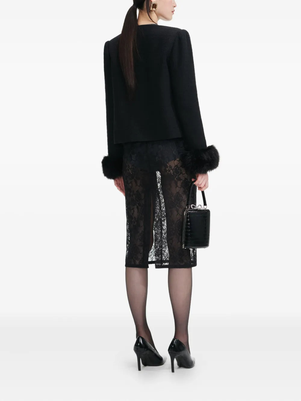 Jacket with faux fur cuffs and buttons