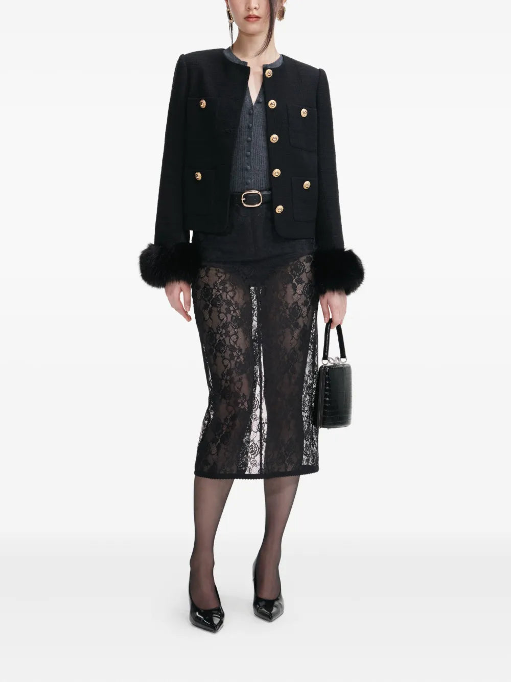 Kurtka z mankietami z futra sztucznego i guzikami