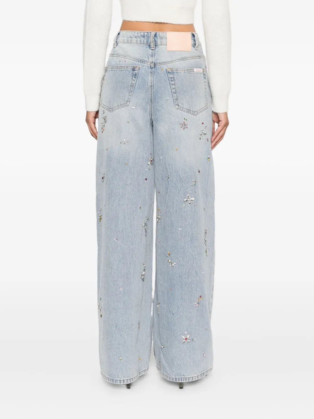 Wide-leg jeans with crystals