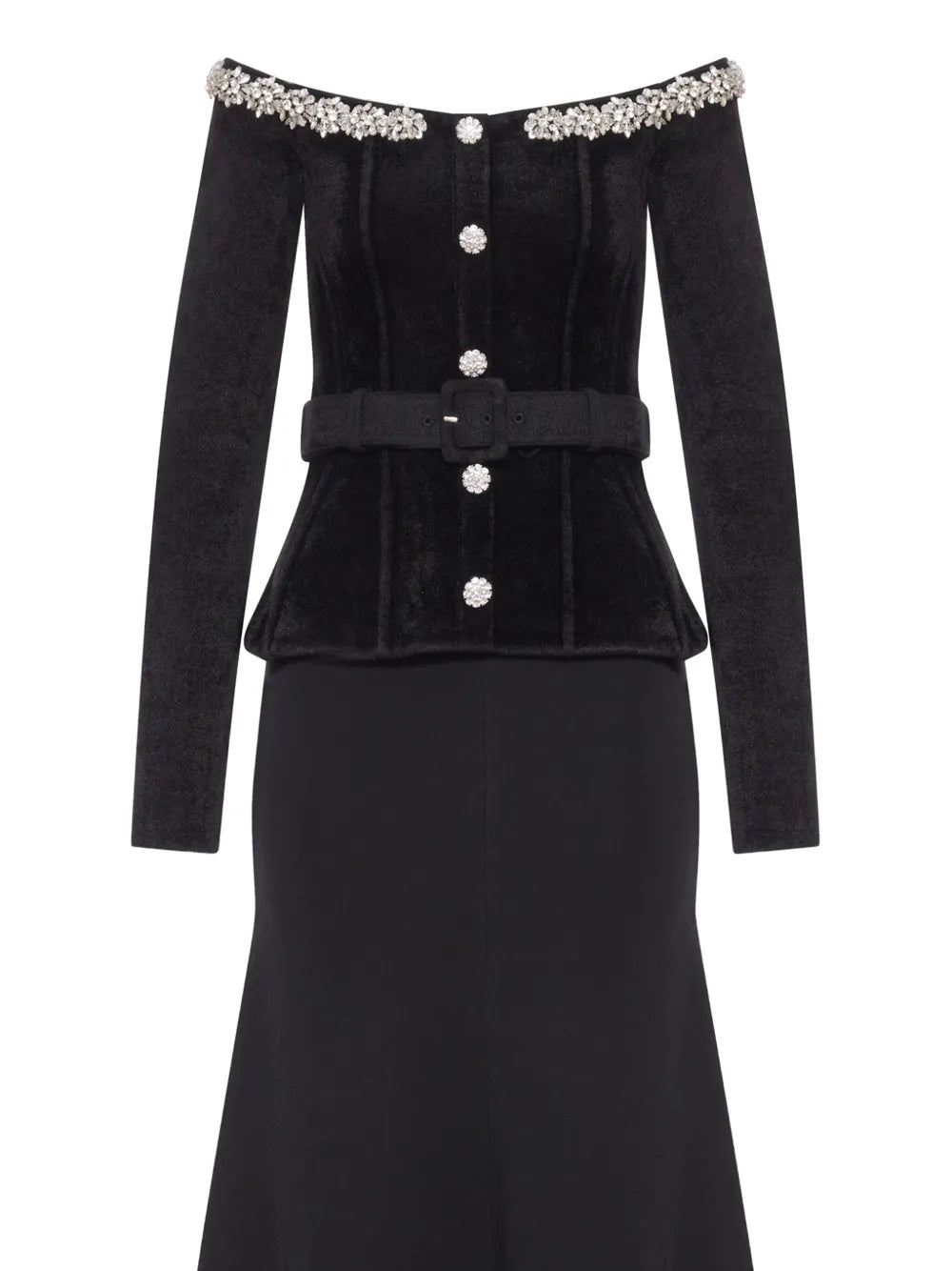 Kristallverziertes Maxikleid aus Chenille mit Gürtel