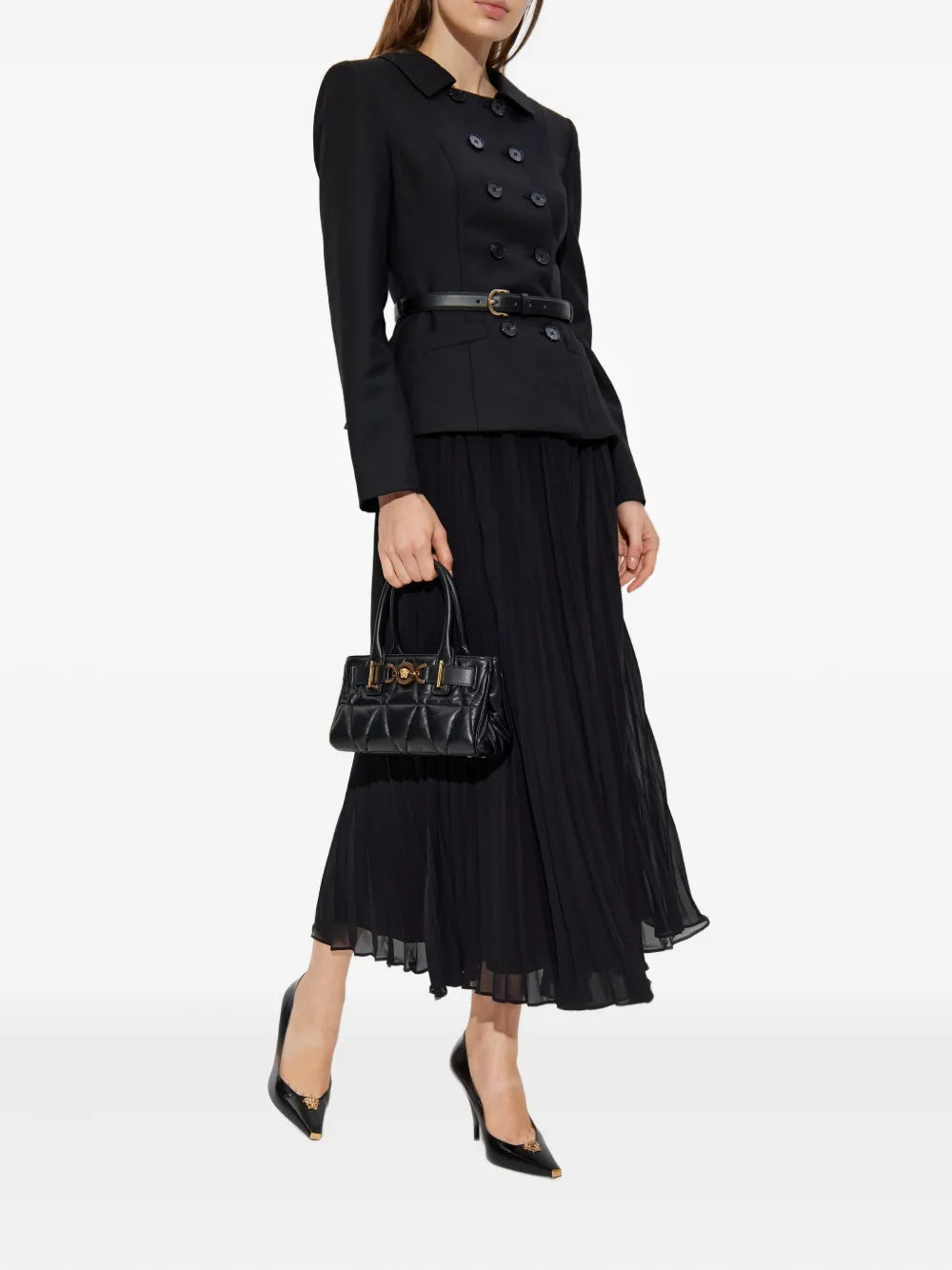 Sukienka midi dwurzędowa z paskiem