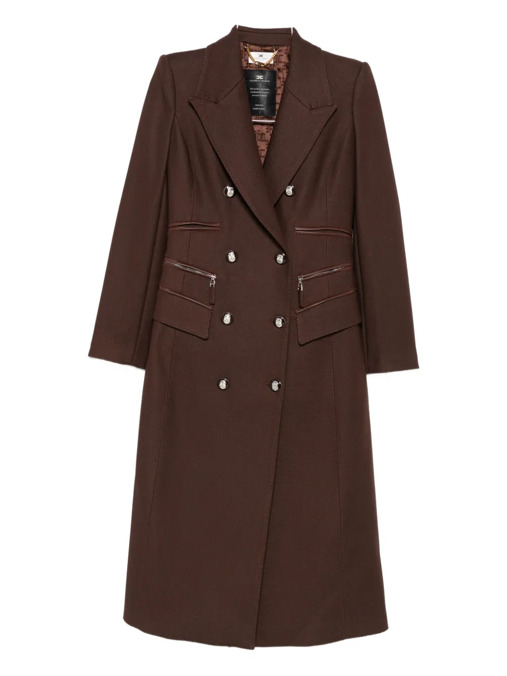 mantel met dubbele rij en lederen inzetstukken