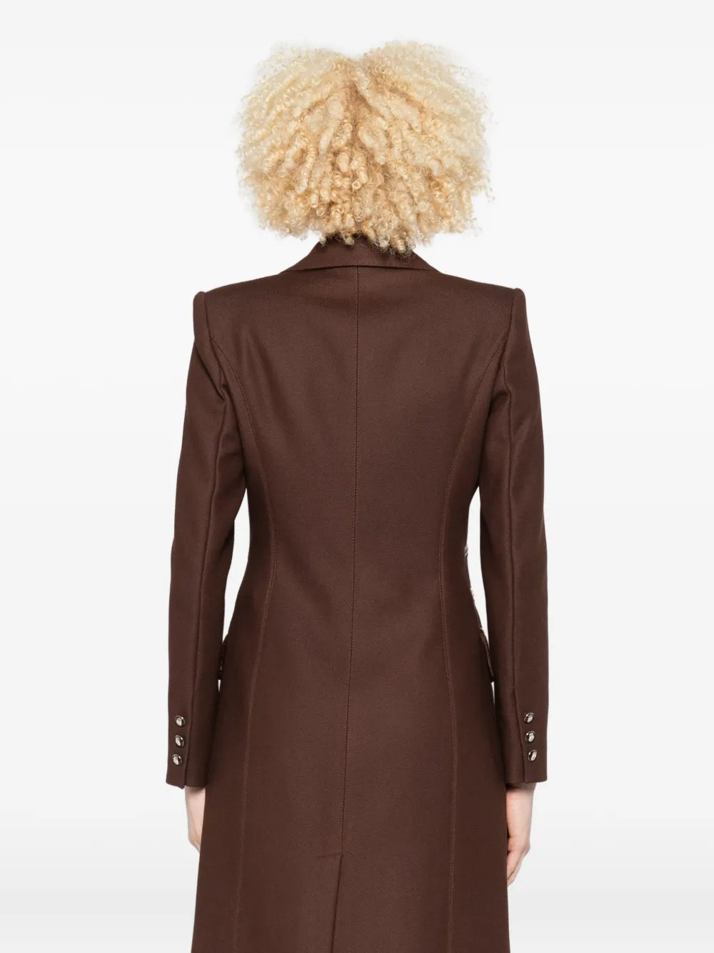 double-breasted coat with leather trim