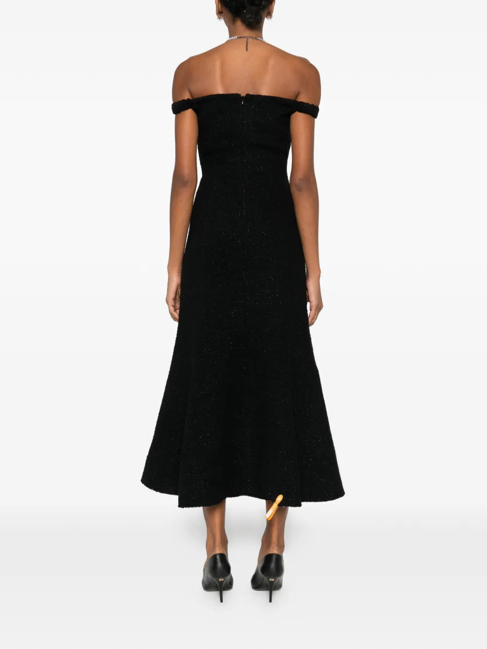 Schoudervrij boucle-midi-jurk