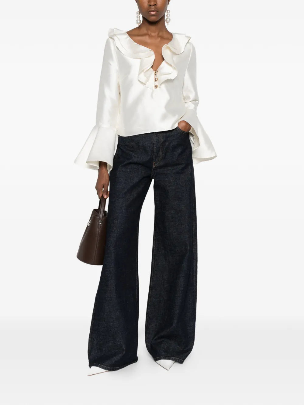 Gathered taffeta blouse