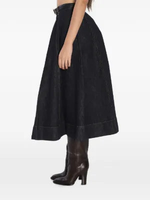 INDIGO DENIM ROZKLOSZOWANA SPÓDNICA MIDI