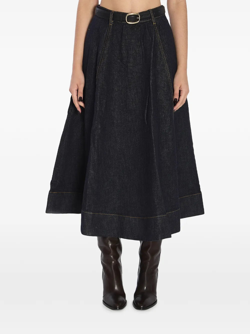 INDIGO DENIM ROZKLOSZOWANA SPÓDNICA MIDI