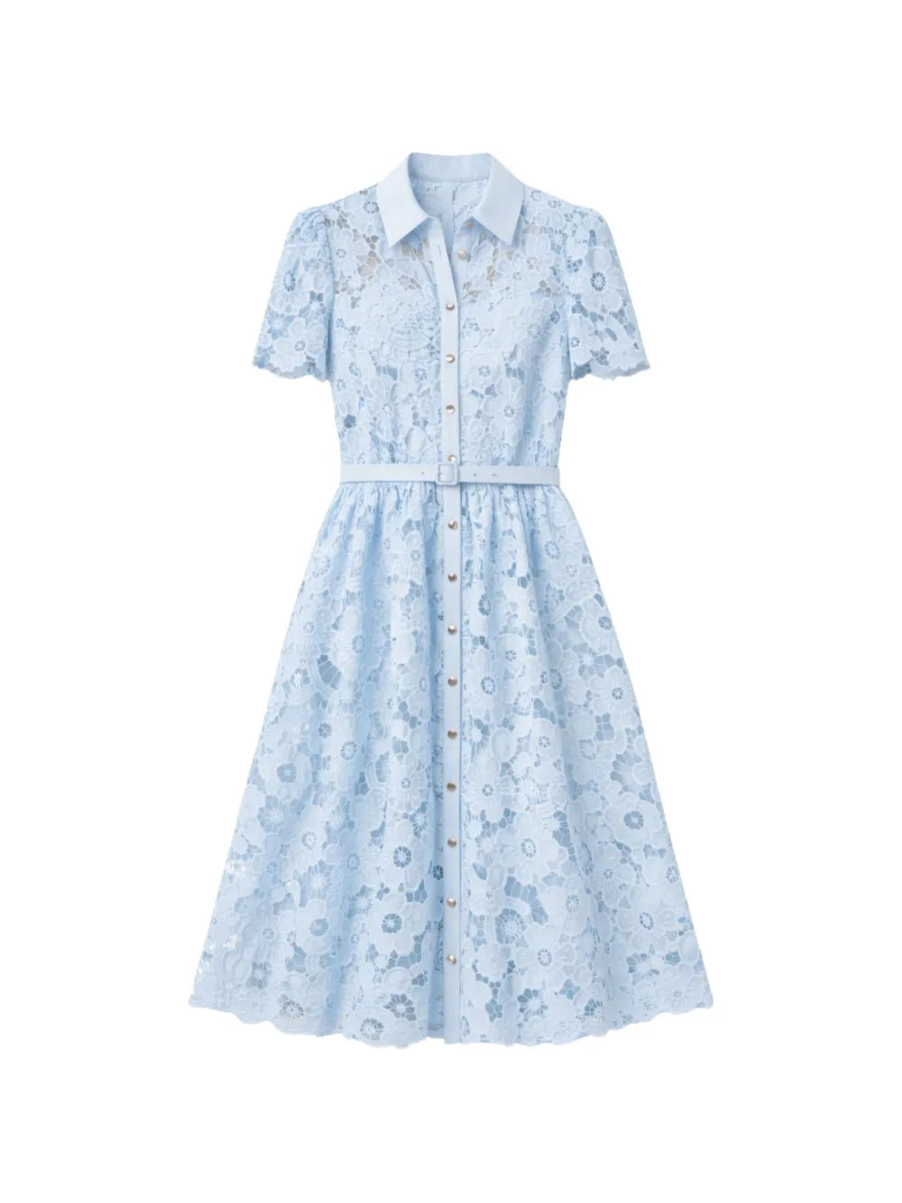 Kleid aus Blumenspitze mit Gürtel