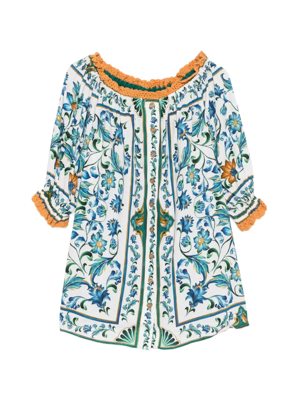 Flora Tile Mini Dress with Crochet Trim
