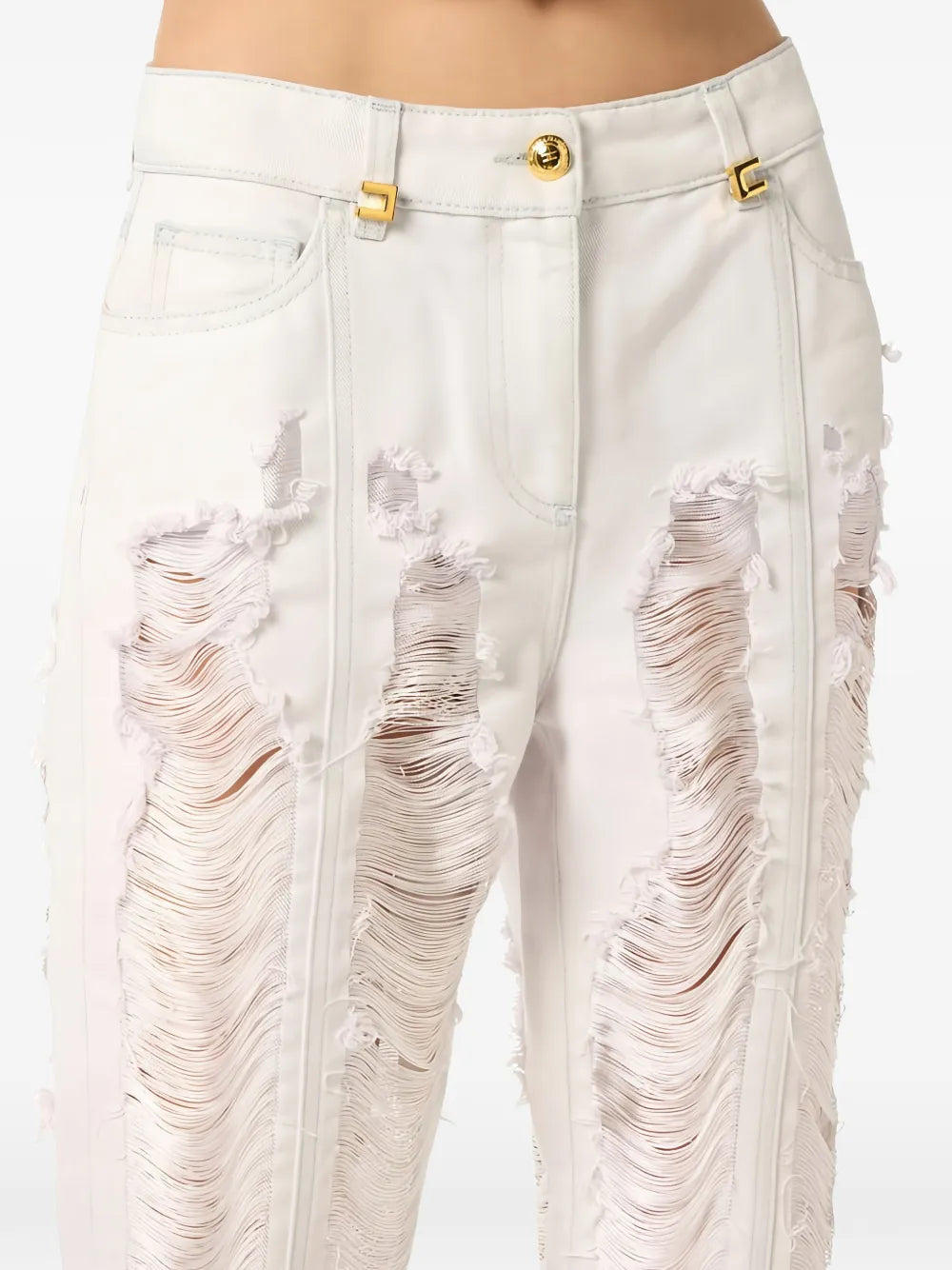 Palazzojeans im Distressed-Look mit Fransen