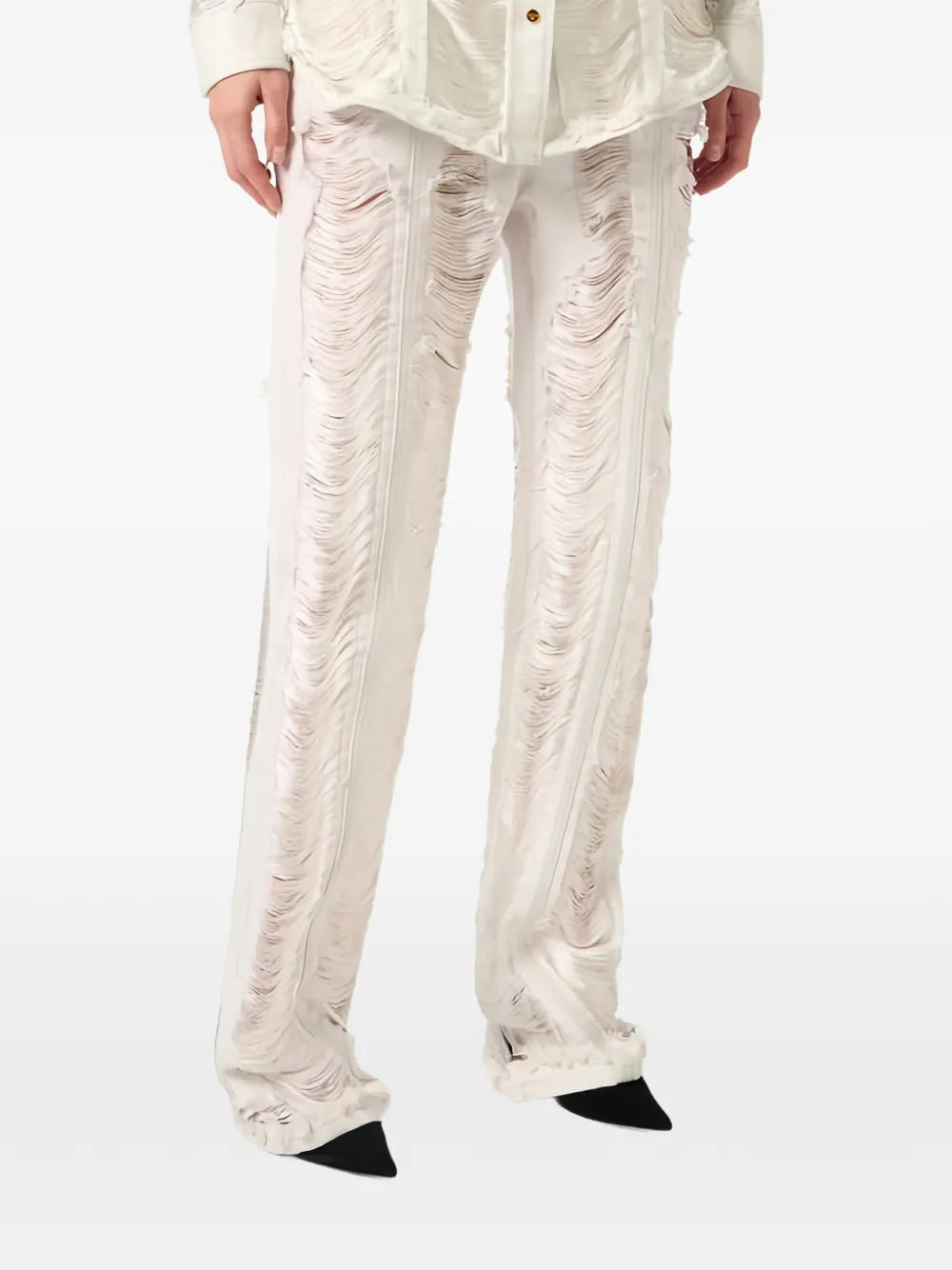 Palazzojeans in distressed-look met franjes