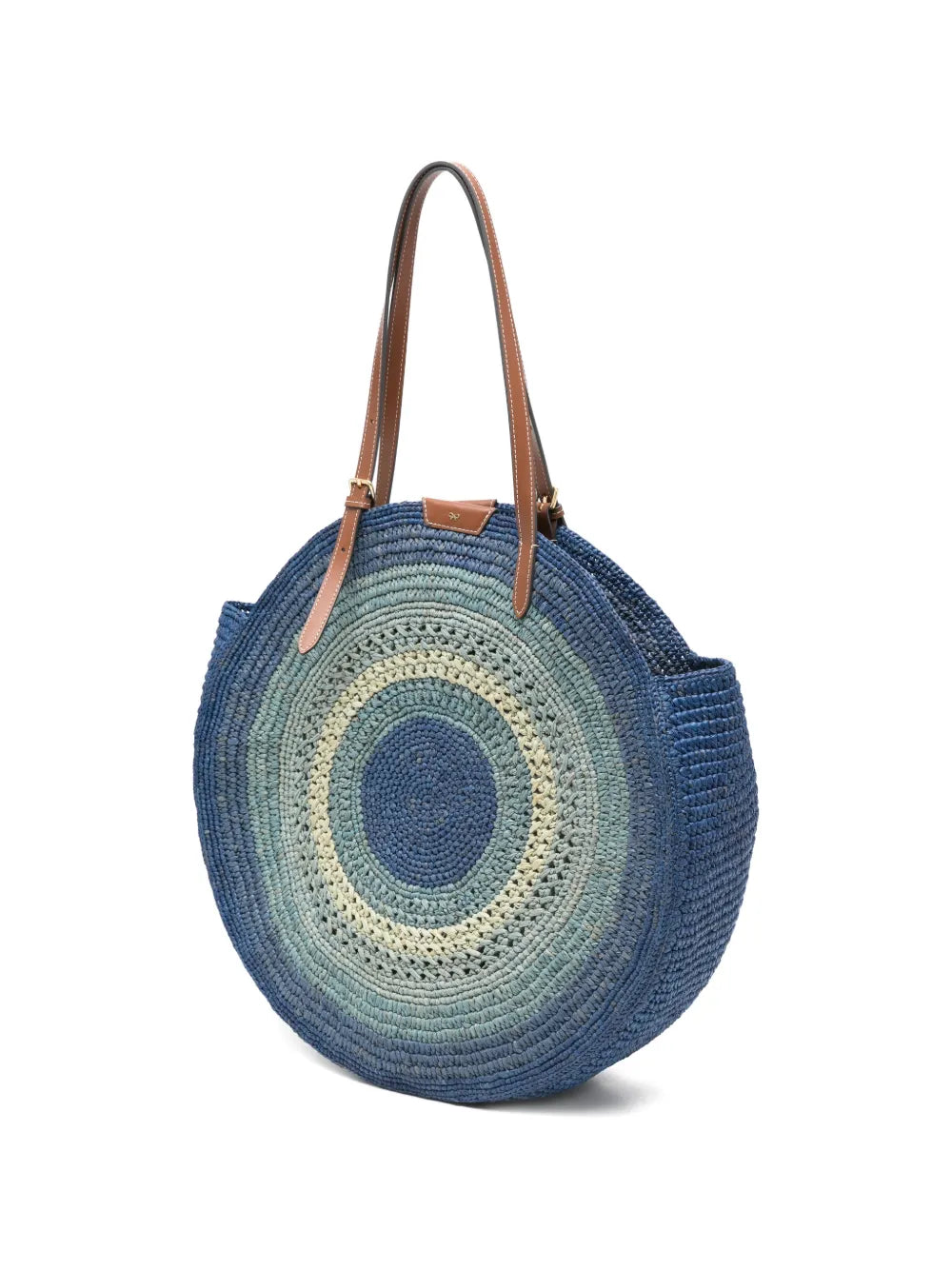 Runder tote bag van raffia met strik