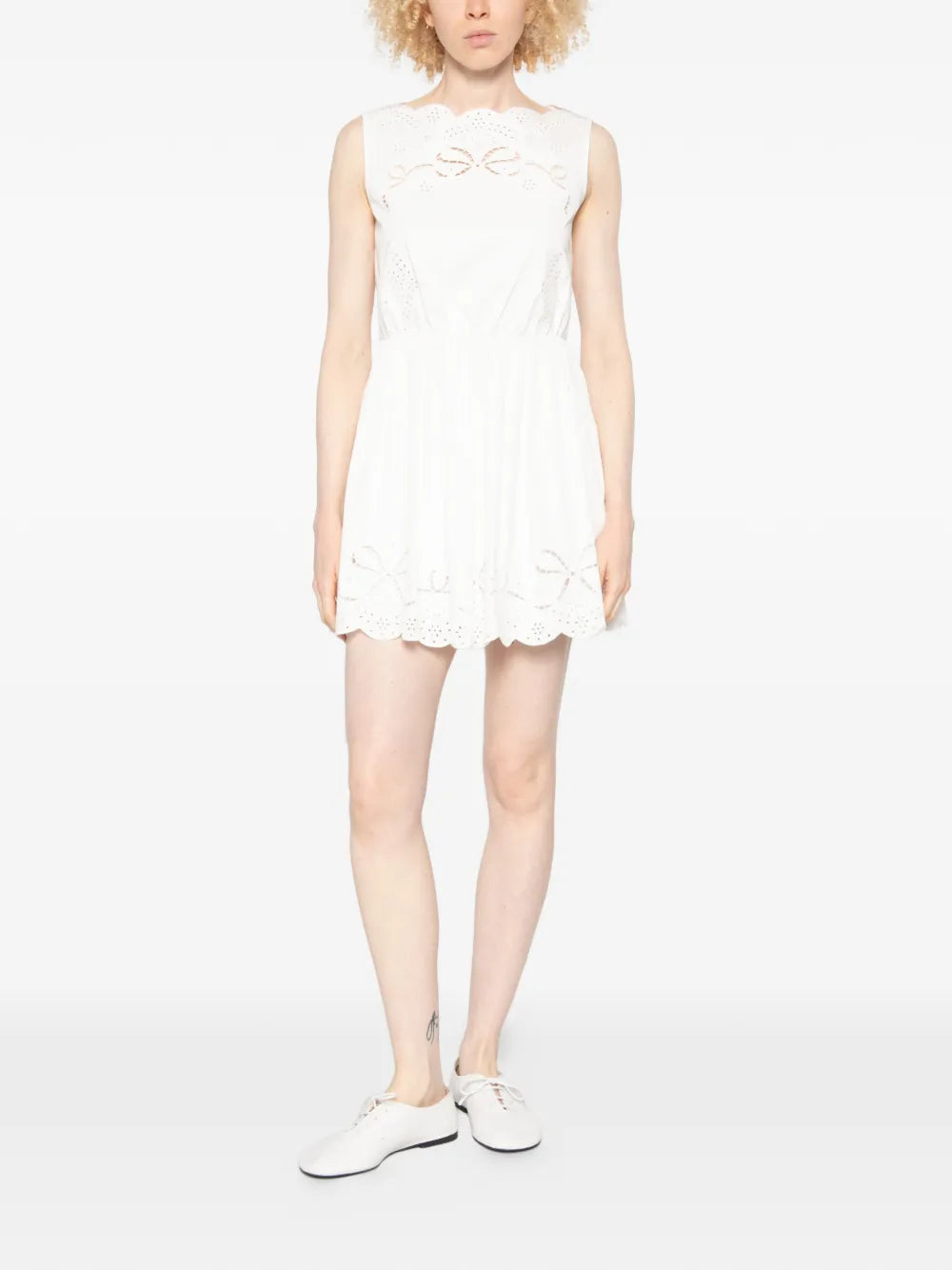 White Cotton Embroidered Mini Dress