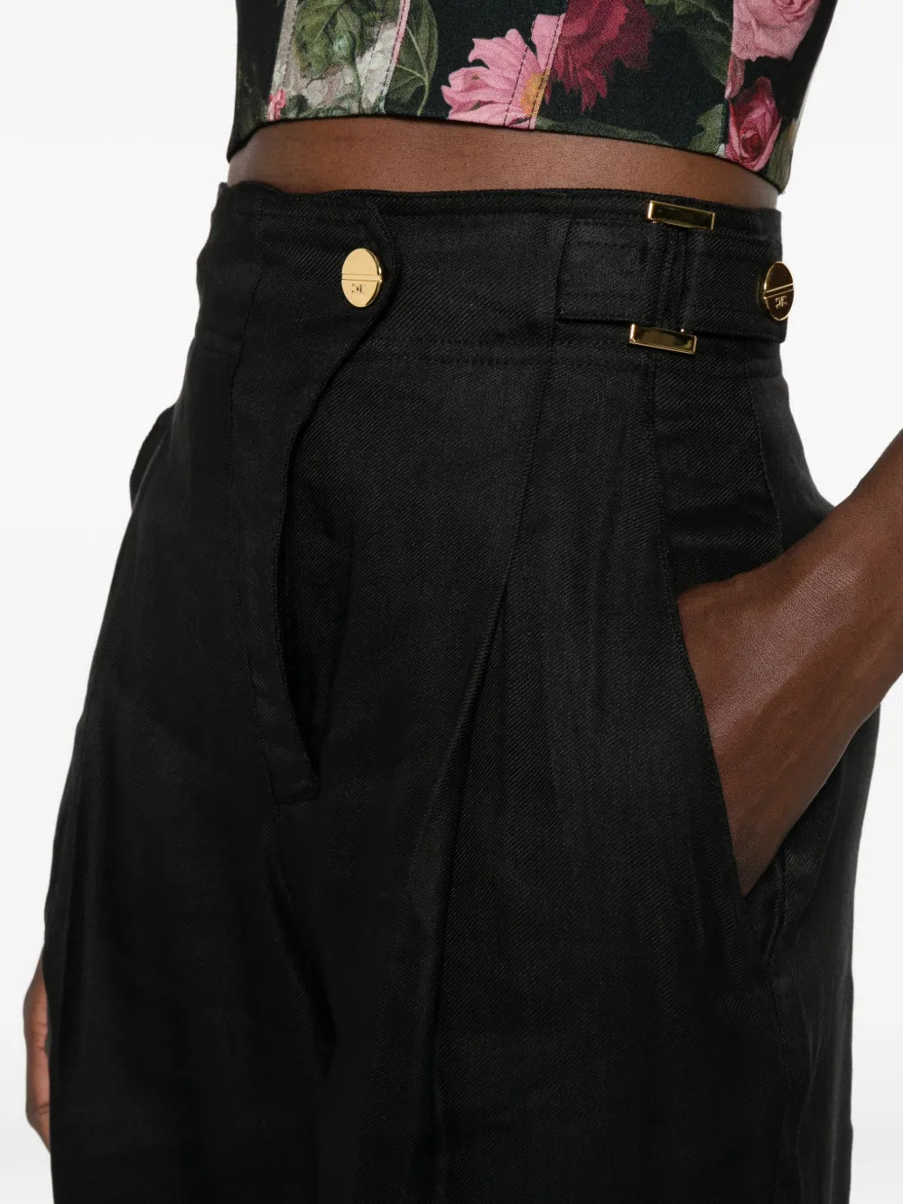 Pants with Buckle Detail and Palazzo Leg