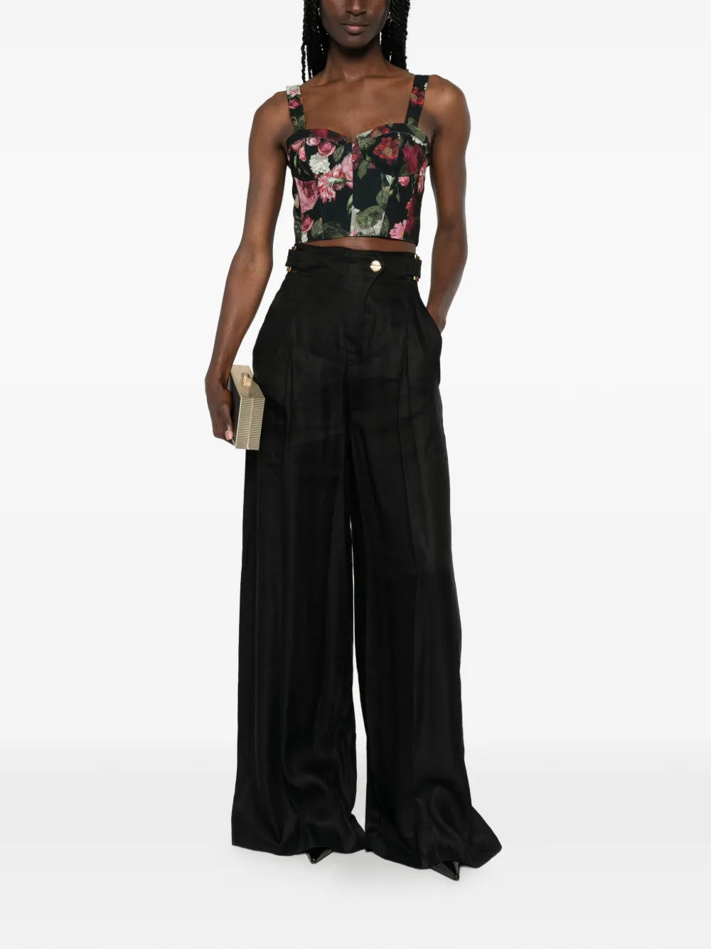 Pants with Buckle Detail and Palazzo Leg
