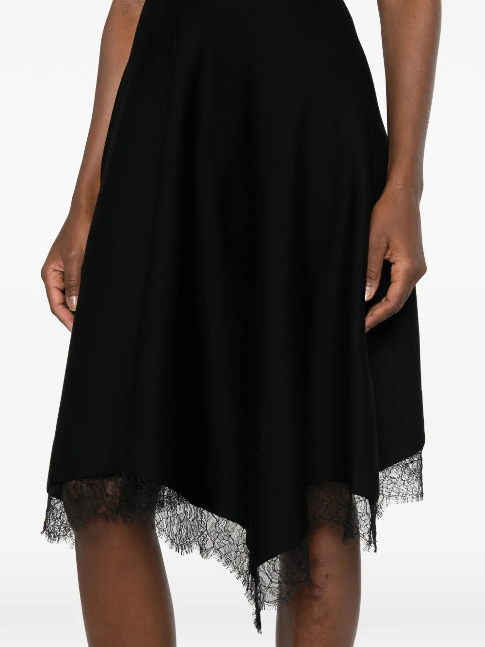 Asymmetric dress with lace trim