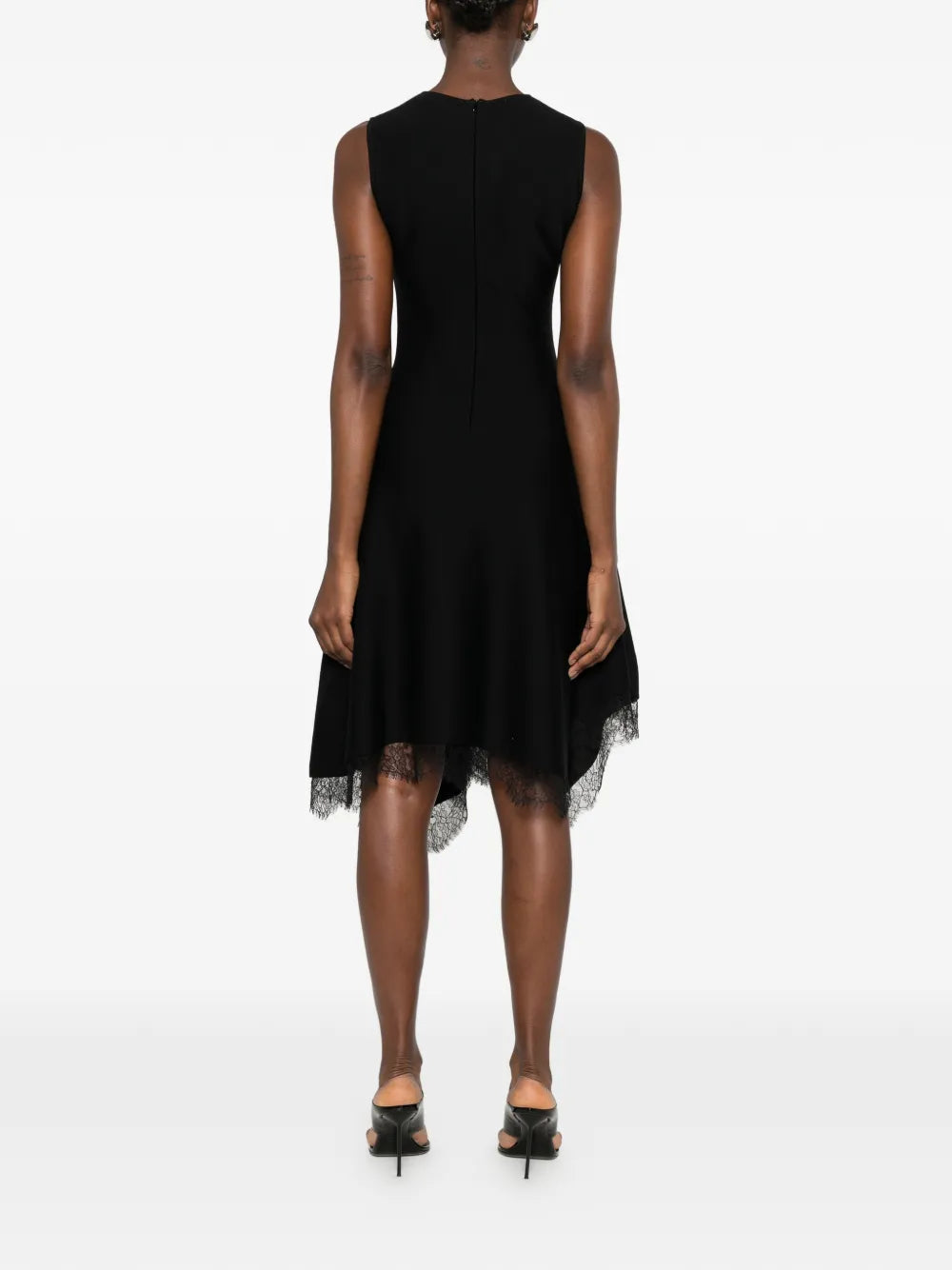 Asymmetric dress with lace trim