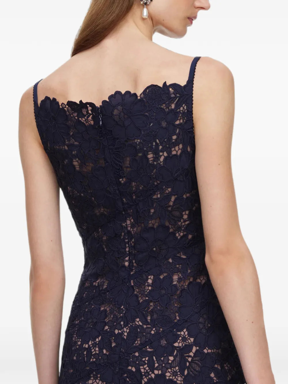 marineblaues Midi-Kleid aus Spiral-Spitze