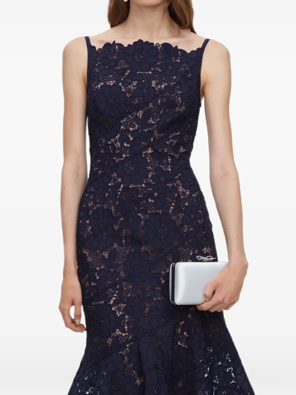 marineblaues Midi-Kleid aus Spiral-Spitze