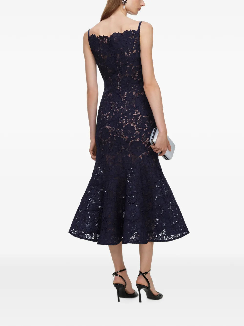 marineblaues Midi-Kleid aus Spiral-Spitze