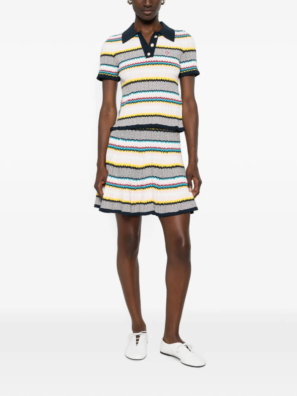Poloshirt mit Chevron Strickmuster