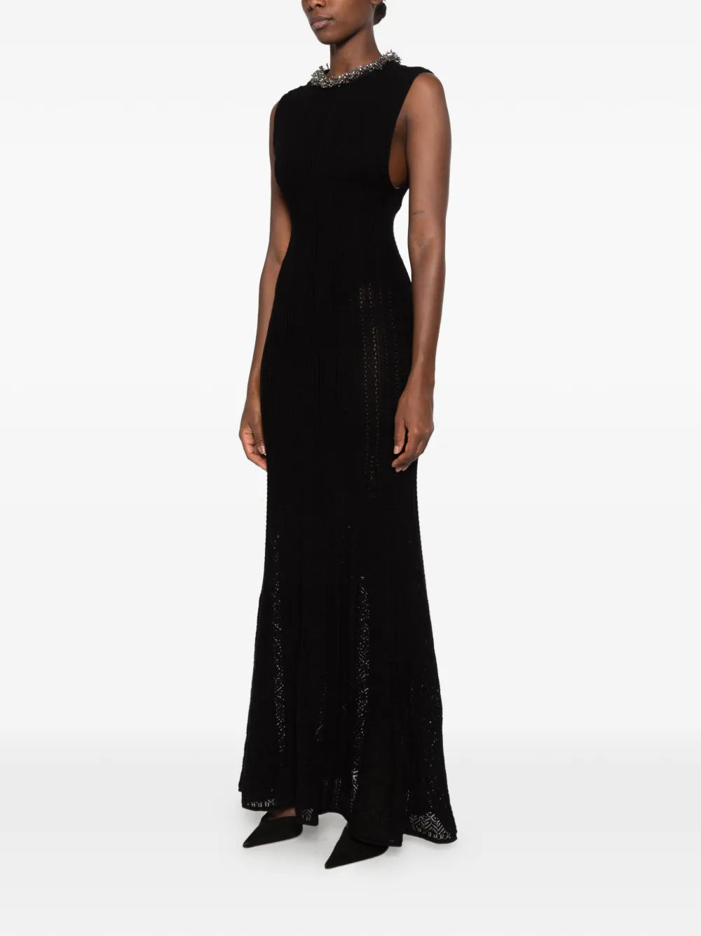 Maxikleid aus geripptem Strick mit Kristallverzierungen