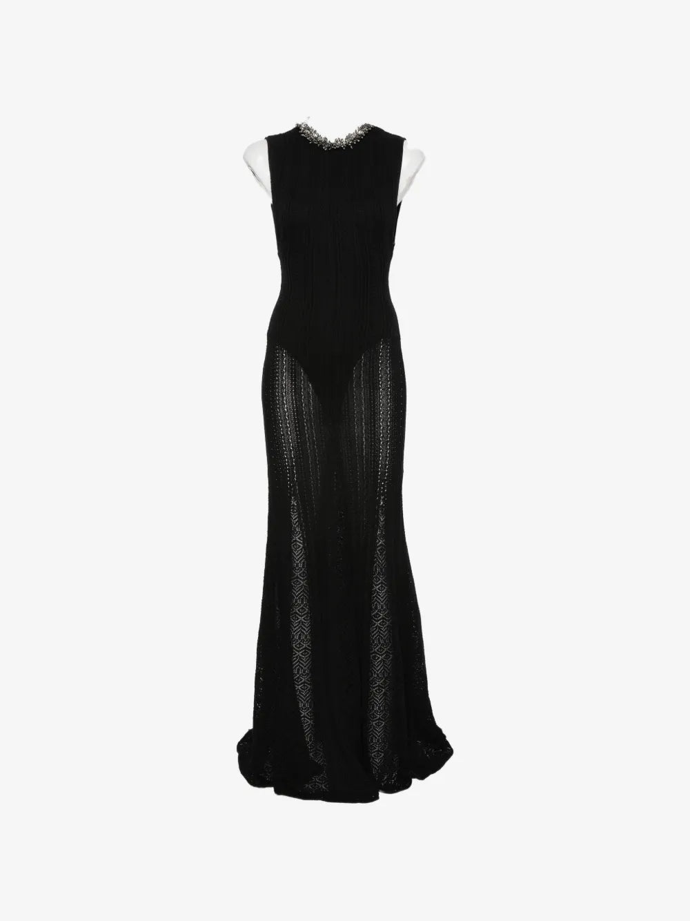 Maxikleid aus geripptem Strick mit Kristallverzierungen