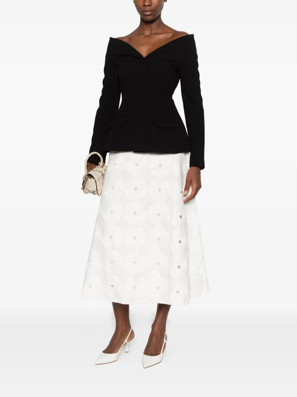 Schulterfreie Damen Wolljacke mit Knöpfen