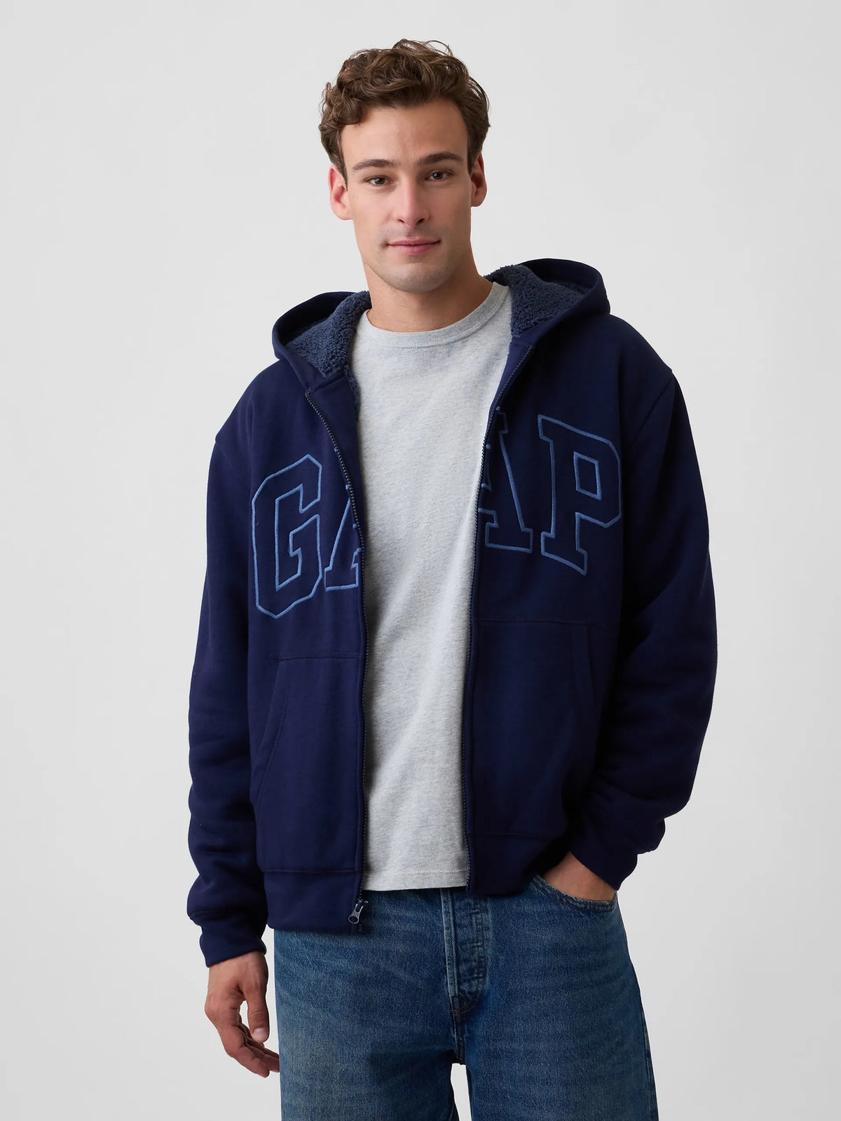 gefütterte Herren Kapuzenjacke mit Logo