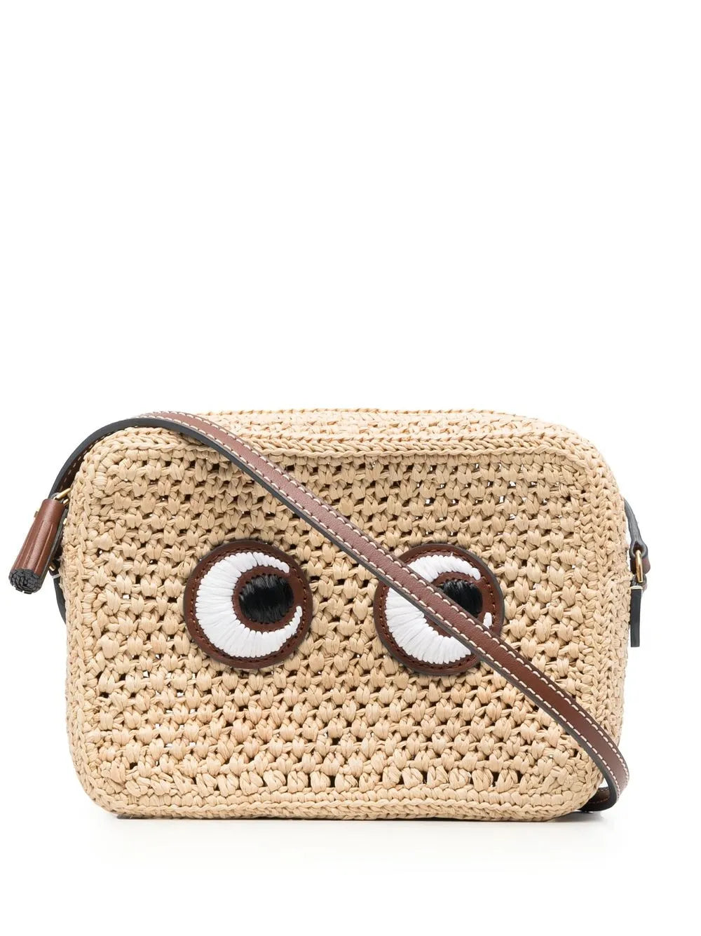 Raffia-Umhängetasche mit Augen