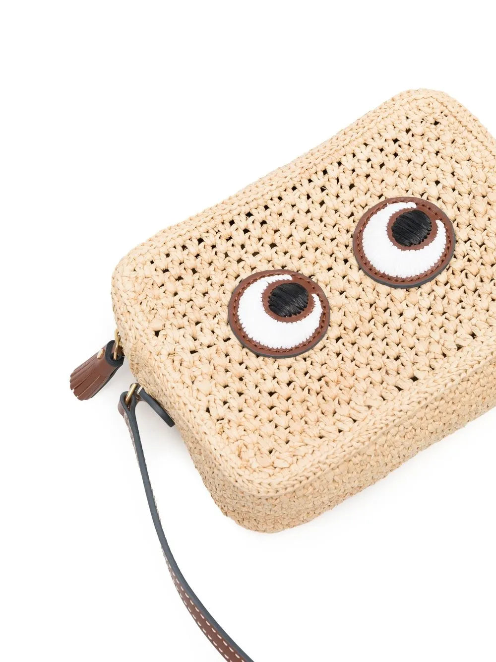 Raffia-Umhängetasche mit Augen