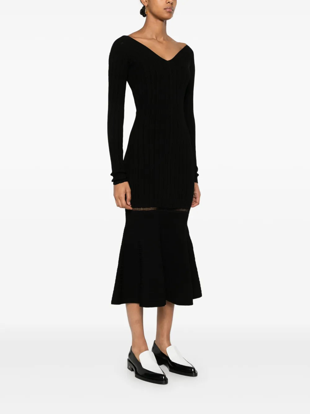 geribbelde midi-jurk