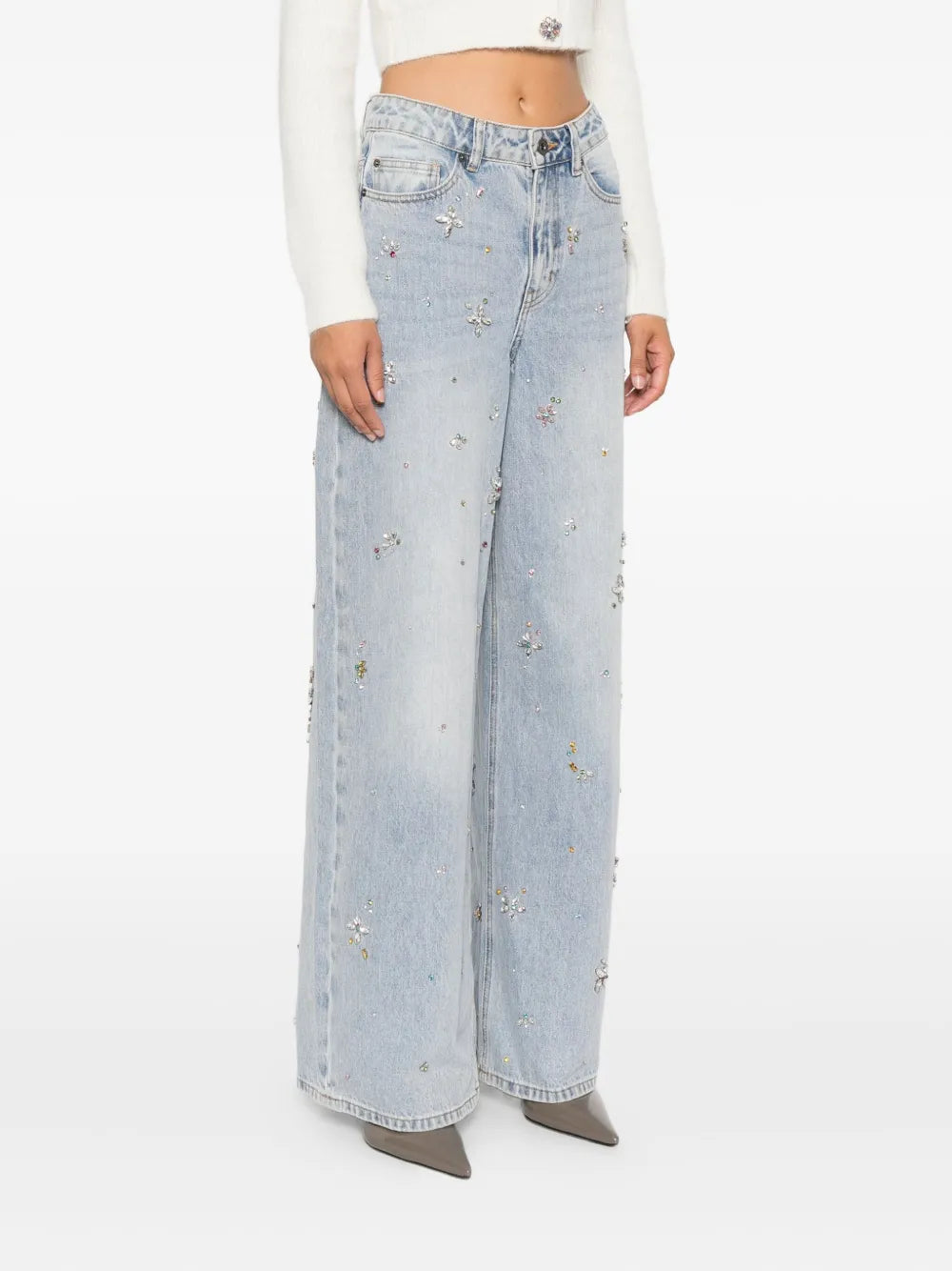 Wide-leg jeans with crystals