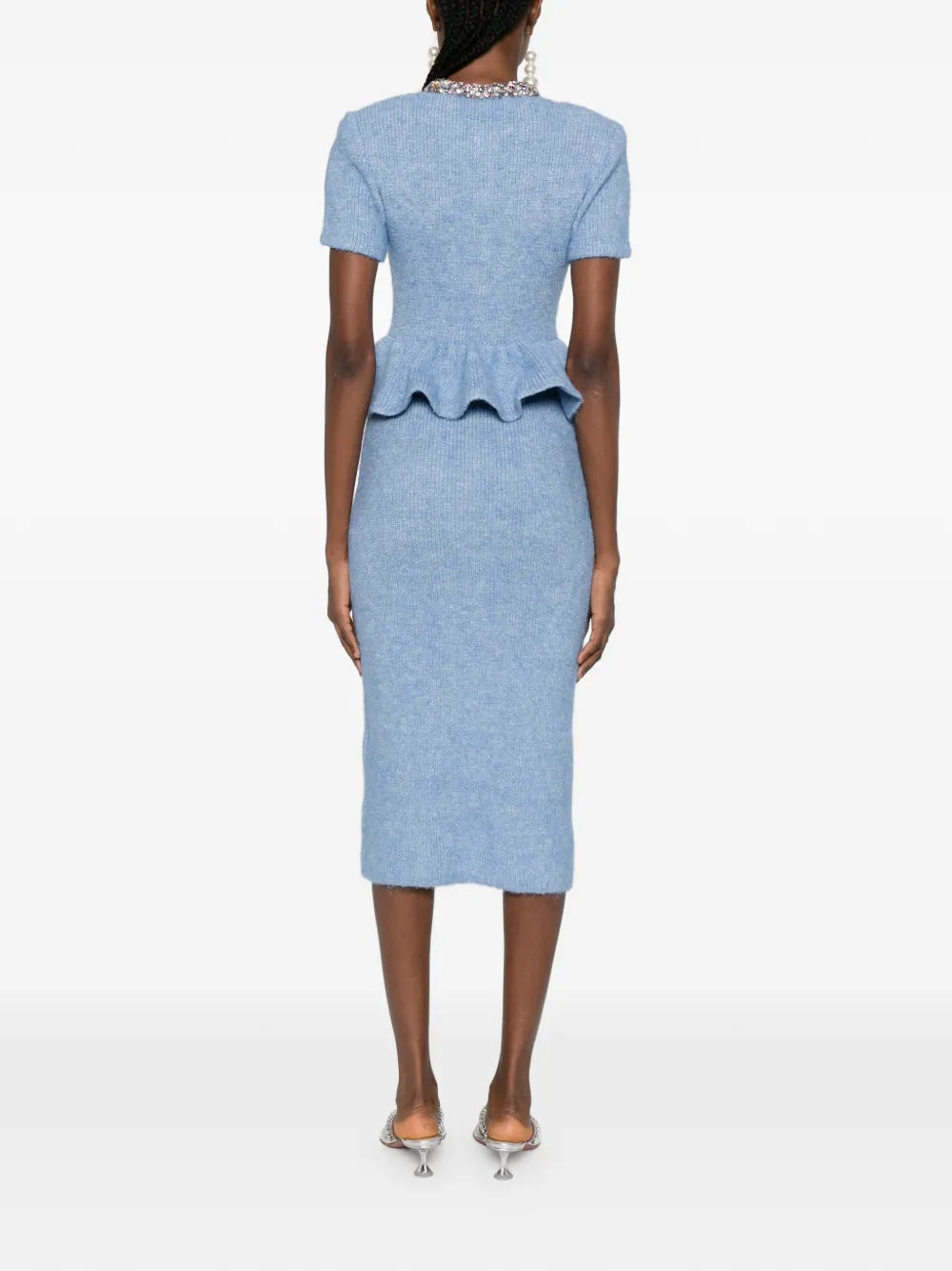 Midi dress with peplum waist