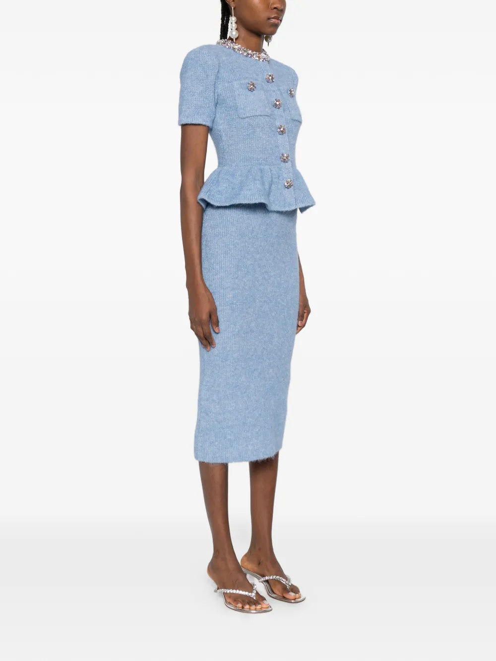 Midi dress with peplum waist