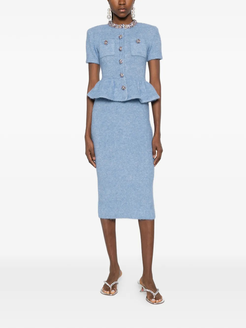 Midi dress with peplum waist