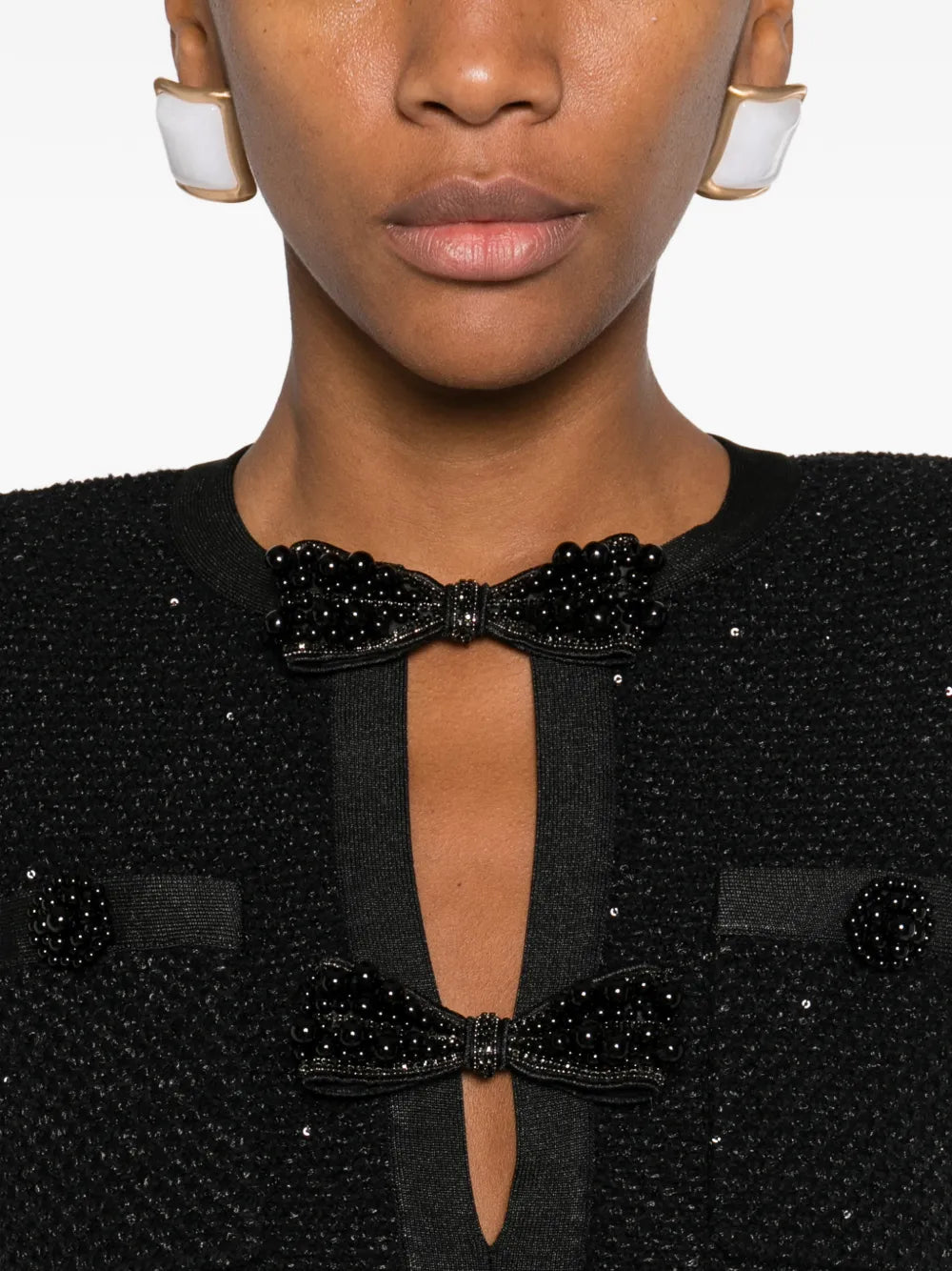 BLACK SEQUIN KNIT TAILORED MIDI DRESS