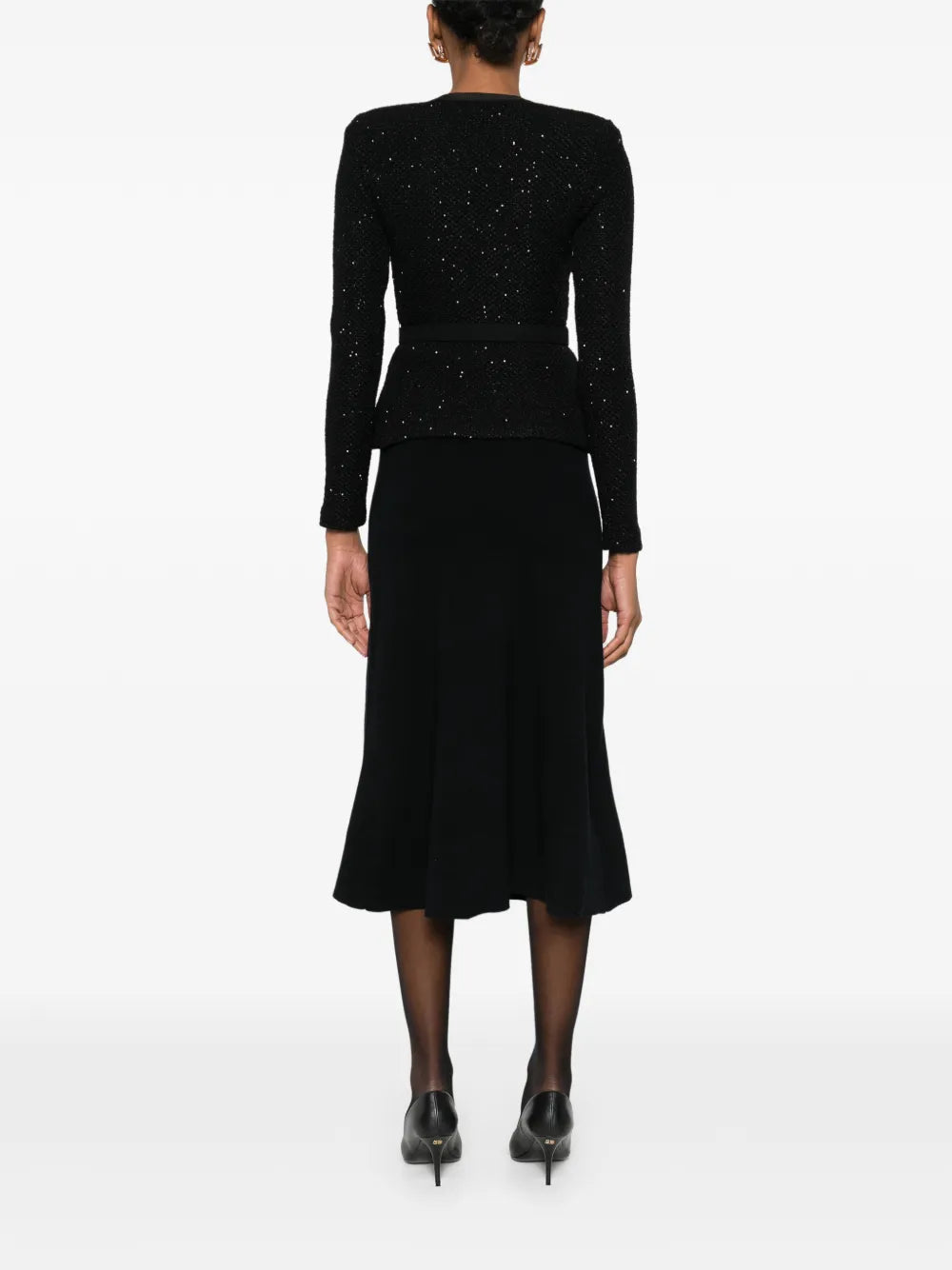 BLACK SEQUIN KNIT TAILORED MIDI DRESS