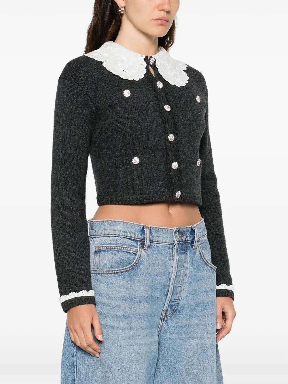 Cardigan with Lace Collar