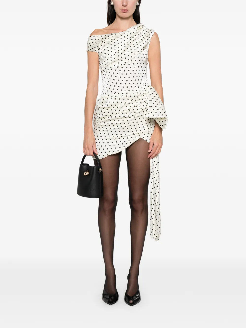 POLKA DOT SATIN TIE SIDE MINI DRESS