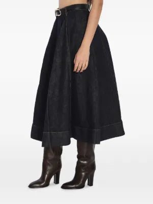 INDIGO DENIM ROZKLOSZOWANA SPÓDNICA MIDI