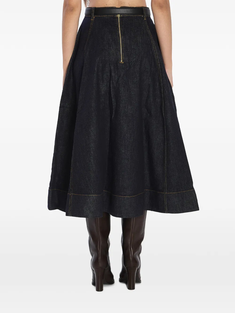 INDIGO DENIM ROZKLOSZOWANA SPÓDNICA MIDI