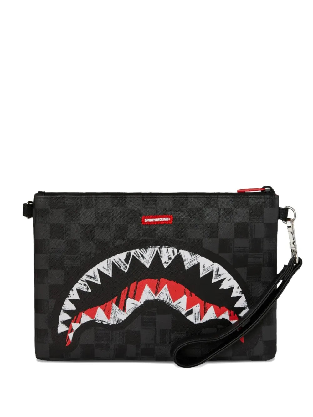 Kabelka na ruky s kockovaným vzorom a detailom loga