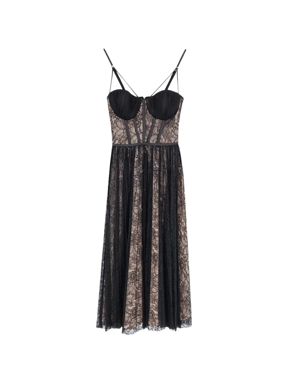 Corsage dress with lace inserts