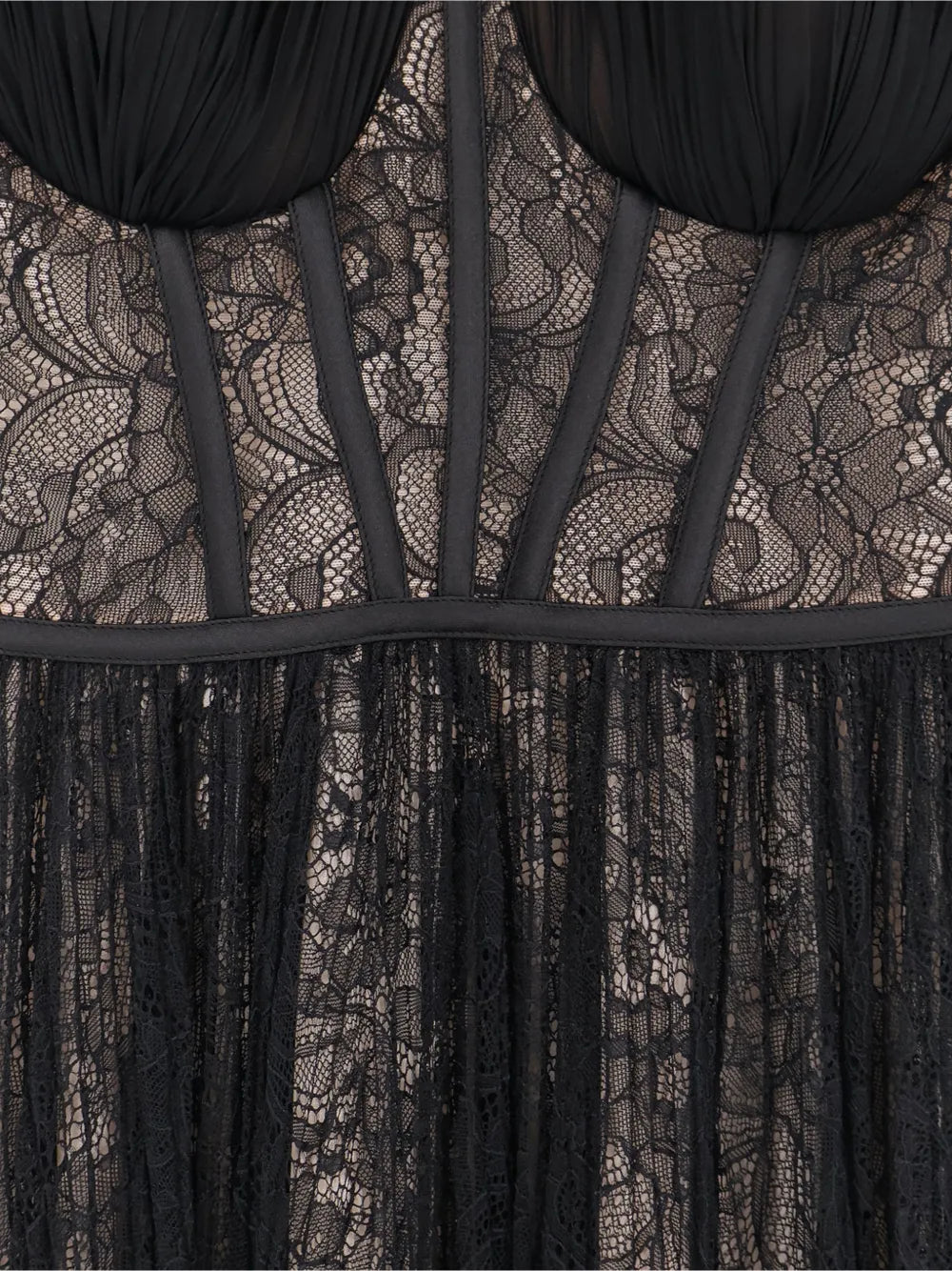 Corsage dress with lace inserts