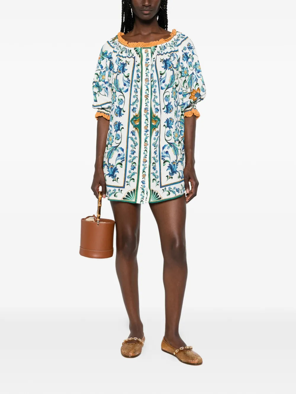 Flora Tile Mini Dress with Crochet Trim